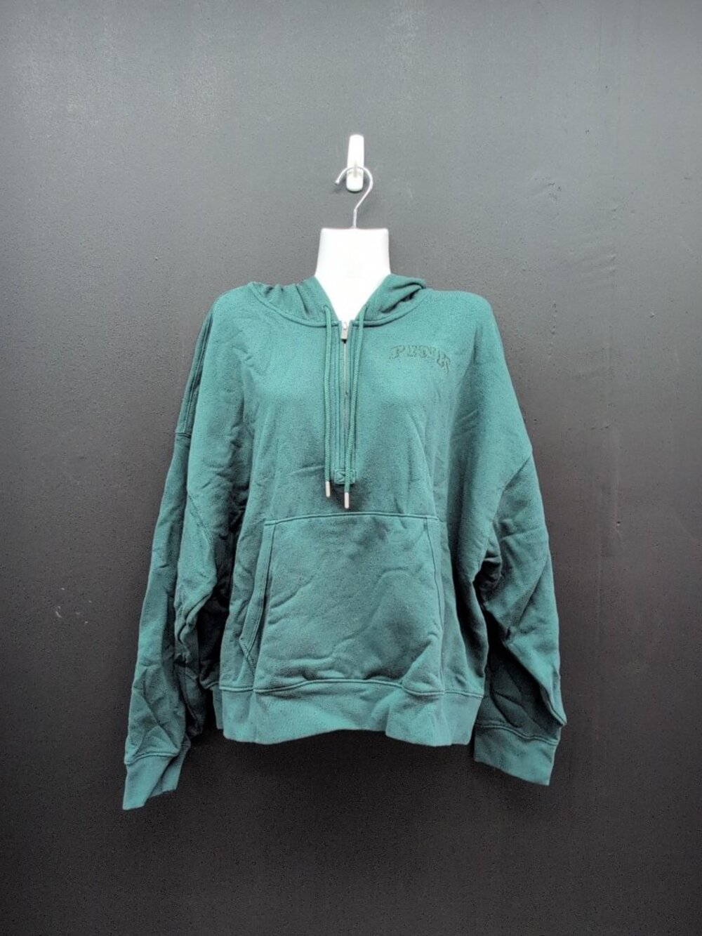 Victoria Secret PINK Campus Fleece Half Zip Hoodie Size XL Dark Green